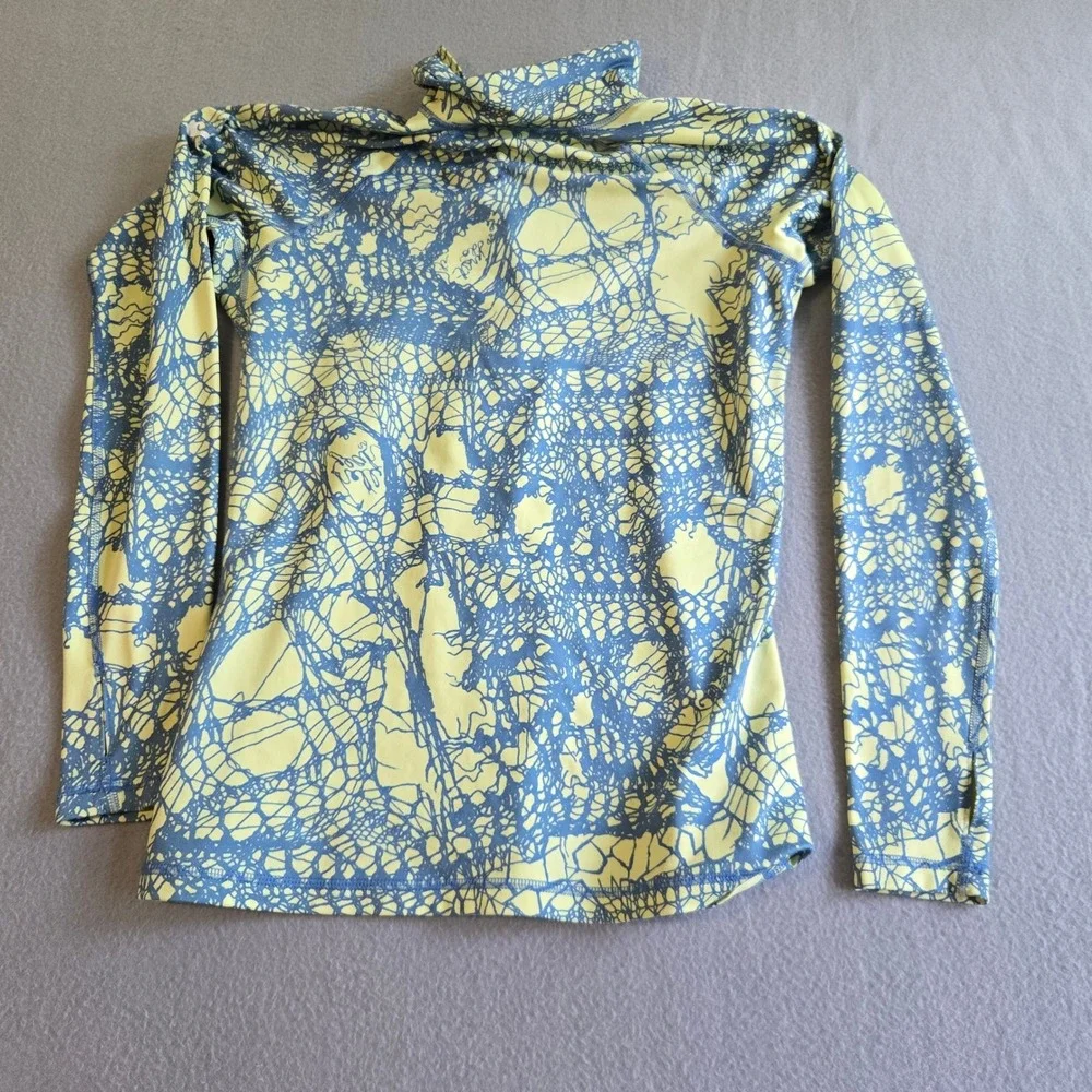 Nike Pro‎ Pullover Womens L Yellow Blue Abstract Web Print 1/4 Zip 485693-430